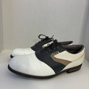FootJoy Golf Shoes Men 11 M White Navy Tan Saddle Leather Spiked USA